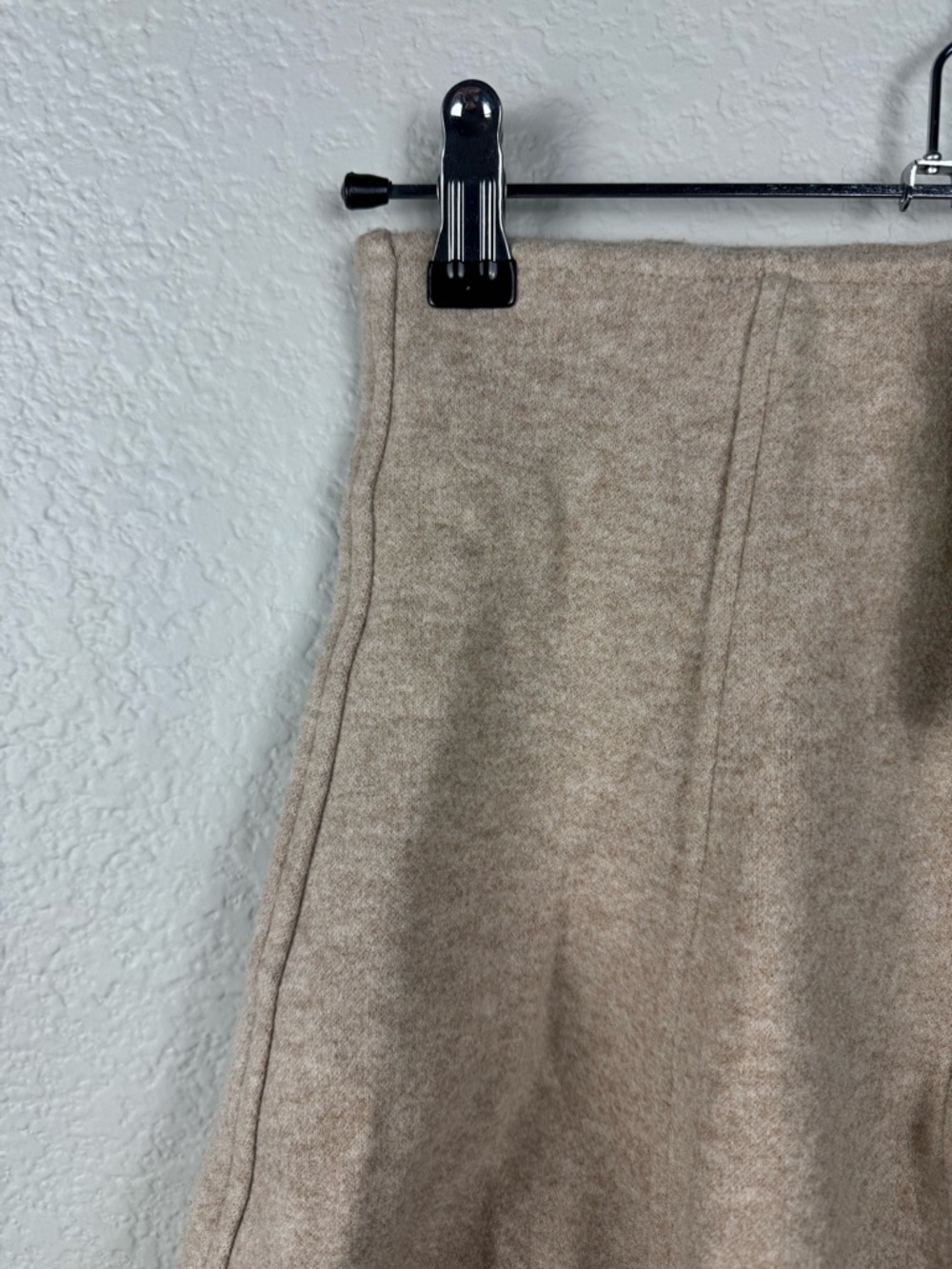 OGL Heather Oatmeal Beige Tan Flare Hem Mini Skirt - Picture 6 of 9